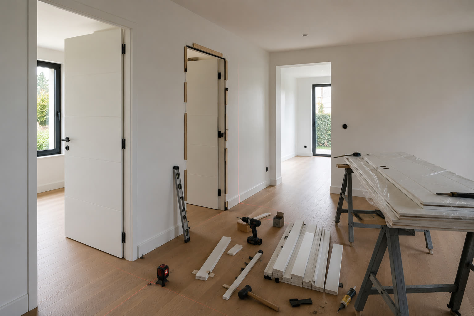 Blocs-portes en cours de pose